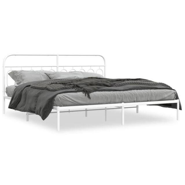 Berkfield Home Metal Bed Frame without Mattress with Headboard White 200x200cm - Size: 200x200 cm - image 1