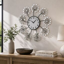 Orsina Mirrored Floret Wall Clock in Silver - thumbnail 3