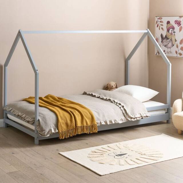 Wyld and Coco Kids House Bed Grey Pine EU Single 3ft Slatted Base - image 1