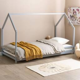 Wyld and Coco Kids House Bed Grey Pine EU Single 3ft Slatted Base - thumbnail 1