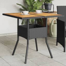 Berkfield Home Garden Table with Acacia Wood Top Black 80x80x75 cm Poly Rattan - Size: 80 x 80 x 75 cm - thumbnail 2