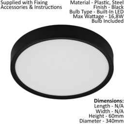 Loops Flush Ceiling Light Colour Black Shade White Plastic Bulb LED 16.8W Included - thumbnail 2