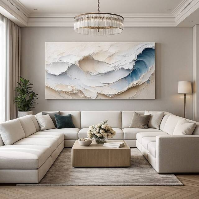 Mafett Large Canvas Ocean Wave Effect Wall Art Print in Beige - Size: 150 cm × 80 cm - image 1