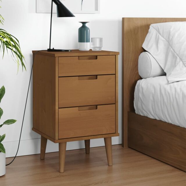 Berkfield Home Bedside Cabinet MOLDE Brown 40x35x65 cm Solid Wood Pine - Size: 40 x 35 x 65 cm - image 1