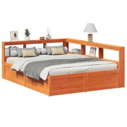 Berkfield Home Bookcase Bed without Mattress Wax Brown 140x200cm Solid Wood Pine - Size: 140x200 cm - thumbnail 2
