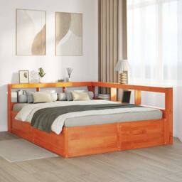 Berkfield Home Bookcase Bed without Mattress Wax Brown 140x200cm Solid Wood Pine - Size: 140x200 cm - thumbnail 4