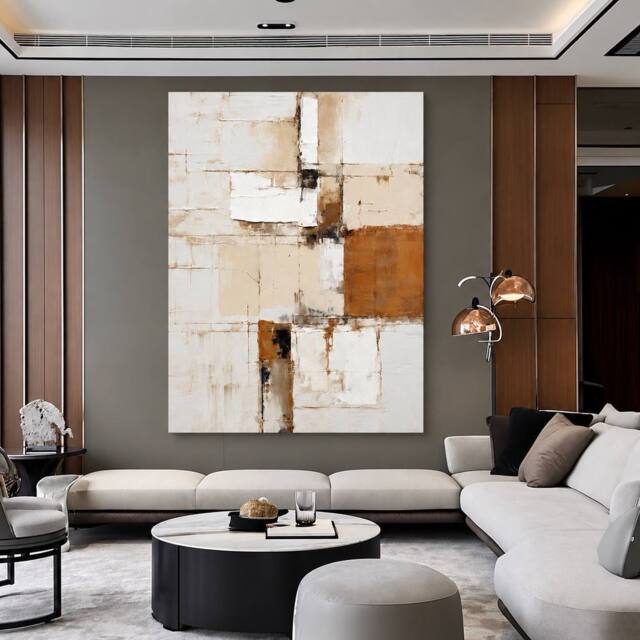 Mafett Quiet Structure Neutral Abstract Wall Art Canvas Print in Beige - Size: 101.6 cm x 76.2 cm - image 1