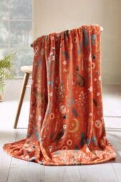 Catherine Lansfield 'Enchanted Twilight Animals' Cosy Fleece Blanket Throw in Burnt Orange - Size: 130 cm x 170 cm - thumbnail 1