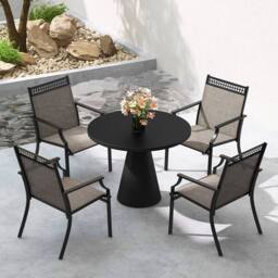 Costway Set of 2 Outdoor Patio Chairs Dining Chair Set Heavy Duty Metal Frame in Brown - thumbnail 5