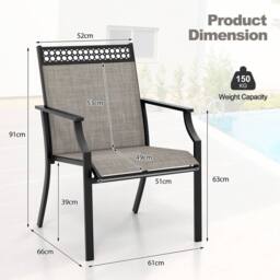 Costway Set of 2 Outdoor Patio Chairs Dining Chair Set Heavy Duty Metal Frame in Brown - thumbnail 2