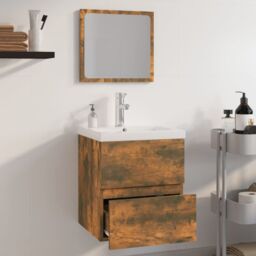 Berkfield Home Bathroom Furniture Set Smoked Oak Engineered Wood in Brown - thumbnail 4