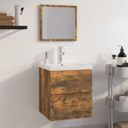 Berkfield Home Bathroom Furniture Set Smoked Oak Engineered Wood in Brown - thumbnail 1