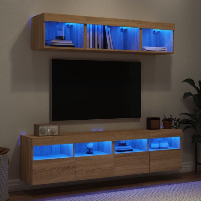 Berkfield Home 5 Piece TV Wall Units with LED Sonoma Oak Engineered Wood in Brown - image 1