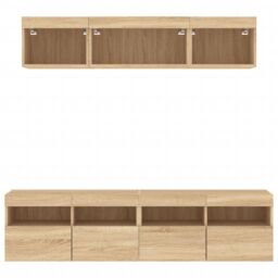 Berkfield Home 5 Piece TV Wall Units with LED Sonoma Oak Engineered Wood in Brown - thumbnail 7