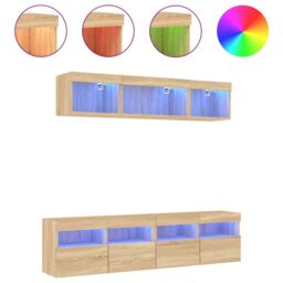 Berkfield Home 5 Piece TV Wall Units with LED Sonoma Oak Engineered Wood in Brown - thumbnail 2