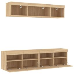 Berkfield Home 5 Piece TV Wall Units with LED Sonoma Oak Engineered Wood in Brown - thumbnail 6