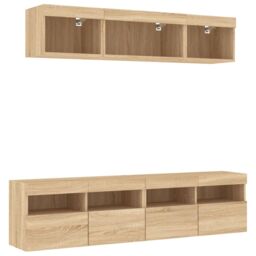 Berkfield Home 5 Piece TV Wall Units with LED Sonoma Oak Engineered Wood in Brown - thumbnail 5