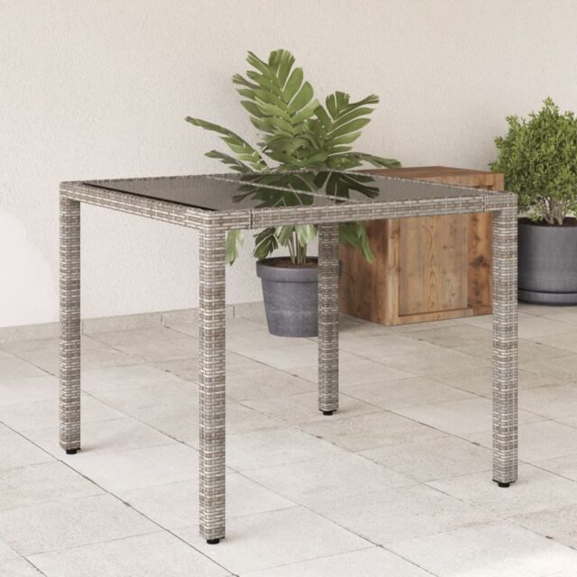 Berkfield Home Garden Table with Glass Top Grey 90x90x75 cm Poly Rattan - Size: 90 x 90 x 75 cm - image 1
