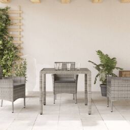 Berkfield Home Garden Table with Glass Top Grey 90x90x75 cm Poly Rattan - Size: 90 x 90 x 75 cm - thumbnail 3