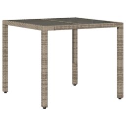 Berkfield Home Garden Table with Glass Top Grey 90x90x75 cm Poly Rattan - Size: 90 x 90 x 75 cm - thumbnail 6