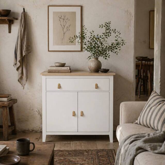 Wyld Haus Kesora Lela White & Natural Oak Farmhouse Sideboard - image 1
