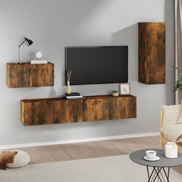 Berkfield Home 4 Piece TV Cabinet Set Smoked Oak Engineered Wood in Brown - image 1