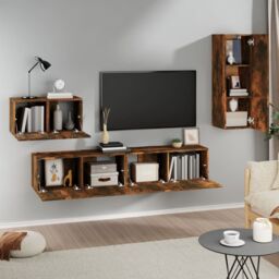 Berkfield Home 4 Piece TV Cabinet Set Smoked Oak Engineered Wood in Brown - thumbnail 3