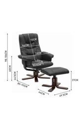 Living and Home Black PU Leather Adjustable Swivel Recliner with Footstool - thumbnail 3