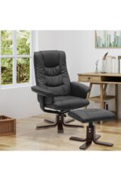 Living and Home Black PU Leather Adjustable Swivel Recliner with Footstool