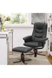Living and Home Black PU Leather Adjustable Swivel Recliner with Footstool - thumbnail 2