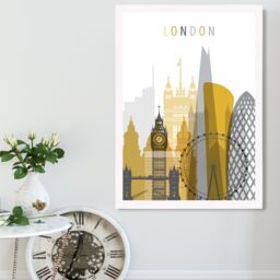 ARTZE London Yellow & Grey City Skyline Framed Print SIZE: A4 with White Frame - Size: A2 - thumbnail 2