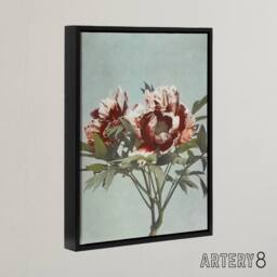"Artery8 Tree Peonies Pink Flower Blooms Framed Canvas Wall Art Print Kazumasa in Blue - Size: W12"" x H16""" - thumbnail 2