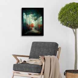 "Artery8 Wall Art Print Autumn Forest Path Landscape Scene Painting Art Framed in Black - Size: W12"" x H16""" - thumbnail 2