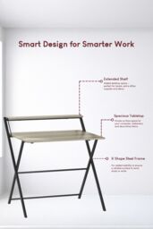 Home Discount Vida Designs Brooklyn Foldable Computer Desk Storage Office Study Gaming Table in Grey - thumbnail 8