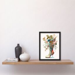 Artery8 Wildflower Bouquet in a Stiletto Heel Combat Boot Artwork Framed Wall Art Print A4 in Black - thumbnail 2
