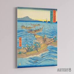 "Artery8 Tosa Province Bonito Fishing Canvas Japanese Wall Art in Blue - Size: W18"" x H24""" - thumbnail 2