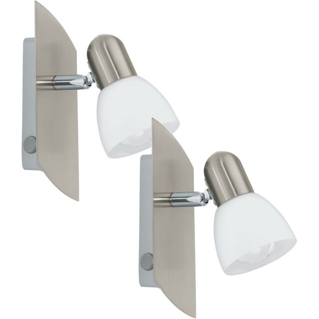 Loops 2 PACK Wall Spot Light Colour Satin Nickel Shade White Satin Glass E14 1x25W in Metallics - image 1