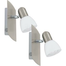 Loops 2 PACK Wall Spot Light Colour Satin Nickel Shade White Satin Glass E14 1x25W in Metallics