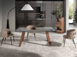 Angel Cerda Dining Chair, Brown Fabric, Matte Black Steel Legs in Light Tan - thumbnail 4