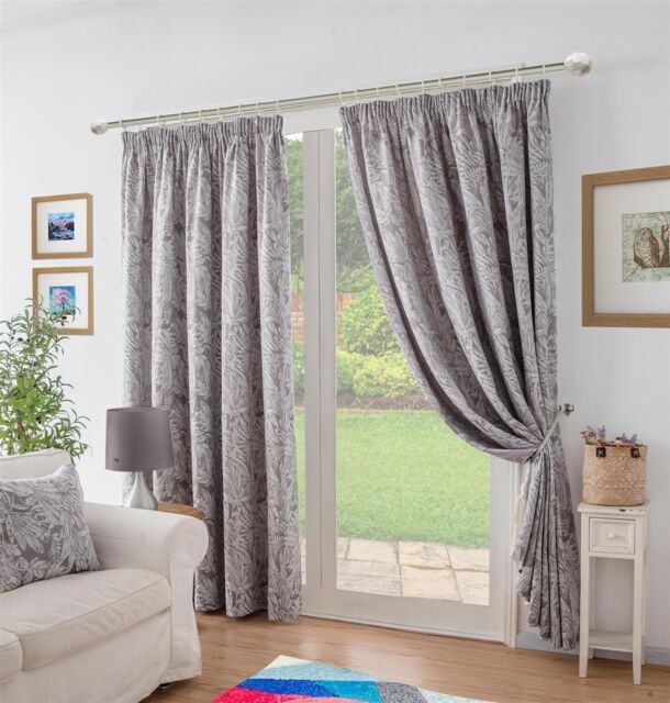 Luxury Living Chenille Jacquard Lined Pencil Pleat Curtains in Silver - Size: 168 cm width x 137 cm drop - image 1