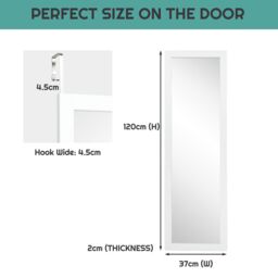 Gymax Over The Door Wall Mirror 120 x 37cm Full Length Body Mirror in White - Size: 120 x 37 cm - thumbnail 3