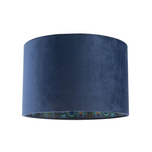 Happy Homewares Designer Soft Velvet Fabric Lamp Shade with Colourful Peacock Feather Inner in Midnight - Size: 12 inches - image 1
