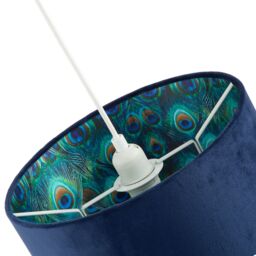 Happy Homewares Designer Soft Velvet Fabric Lamp Shade with Colourful Peacock Feather Inner in Midnight - Size: 12 inches - thumbnail 5