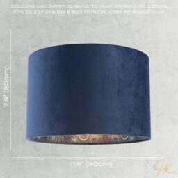 Happy Homewares Designer Soft Velvet Fabric Lamp Shade with Colourful Peacock Feather Inner in Midnight - Size: 12 inches - thumbnail 6