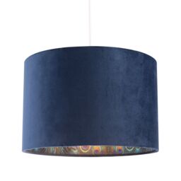 Happy Homewares Designer Soft Velvet Fabric Lamp Shade with Colourful Peacock Feather Inner in Midnight - Size: 12 inches - thumbnail 2