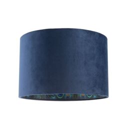 Happy Homewares Designer Soft Velvet Fabric Lamp Shade with Colourful Peacock Feather Inner in Midnight - Size: 12 inches - thumbnail 1