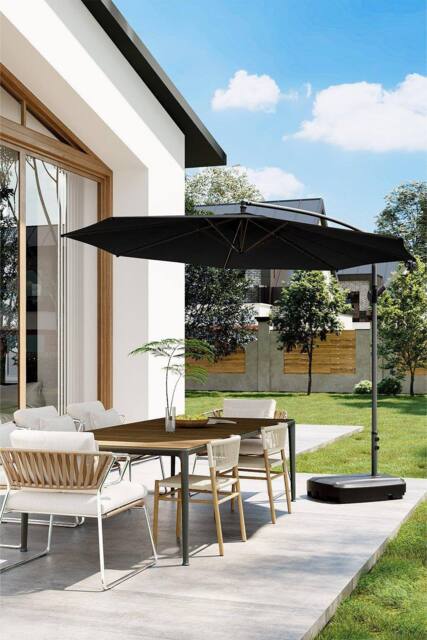 Garden Sanctuary Black Large Garden Cantilever 3m Banana Parasolwith Plastic Base - image 1