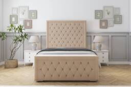 "Comfort Beds Hilton Plush Bed Frame - 50"" Upholstered Headboard in Stone - Size: Single" - thumbnail 2