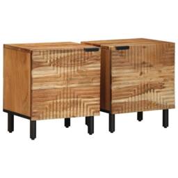 Berkfield Home Elegant Bedside Cabinets 2 pcs 40x33x46 cm Solid Wood Acacia in Brown - Size: 40 x 33 x 46 cm - thumbnail 2