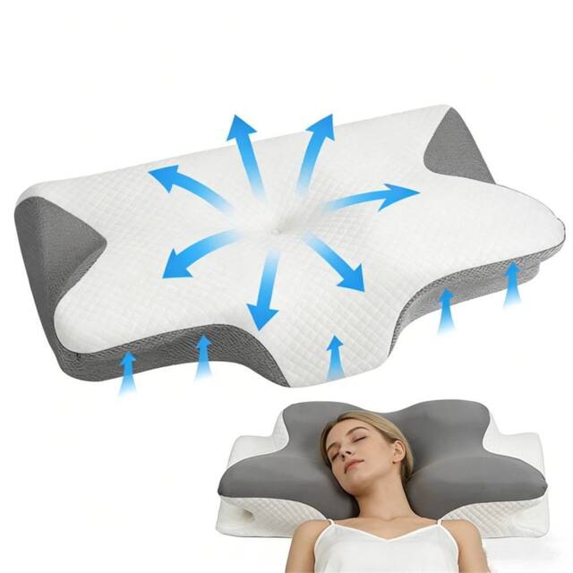 Nordara Style B Ergonomic Memory Foam Cervical Pillow Neck Pain Support in Grey - Size: Cot - image 1